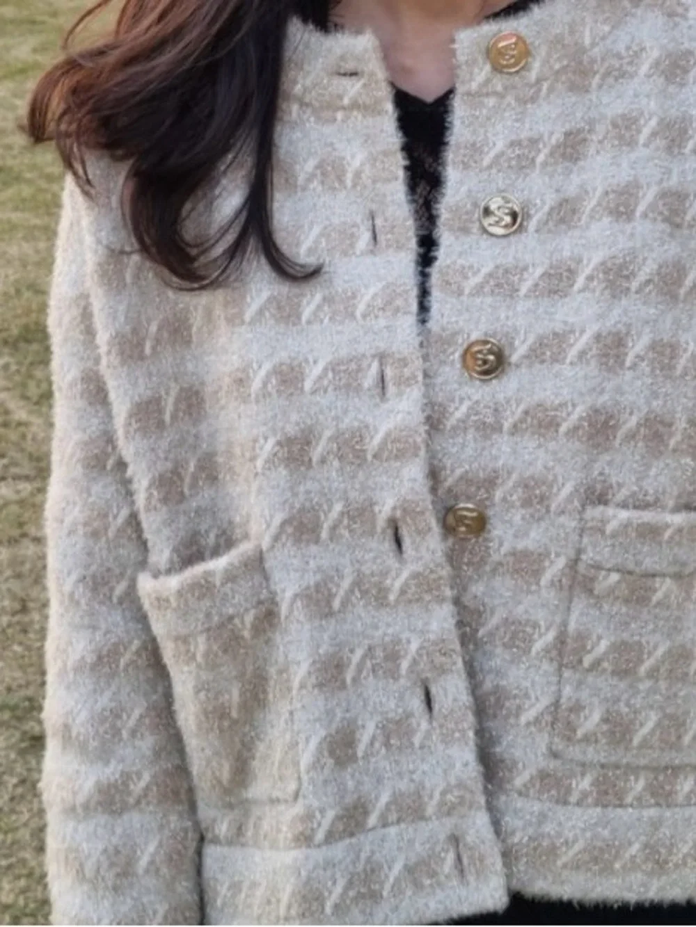 Sandro Beige Textured Tweed Button Jacket - Picture 9 of 9